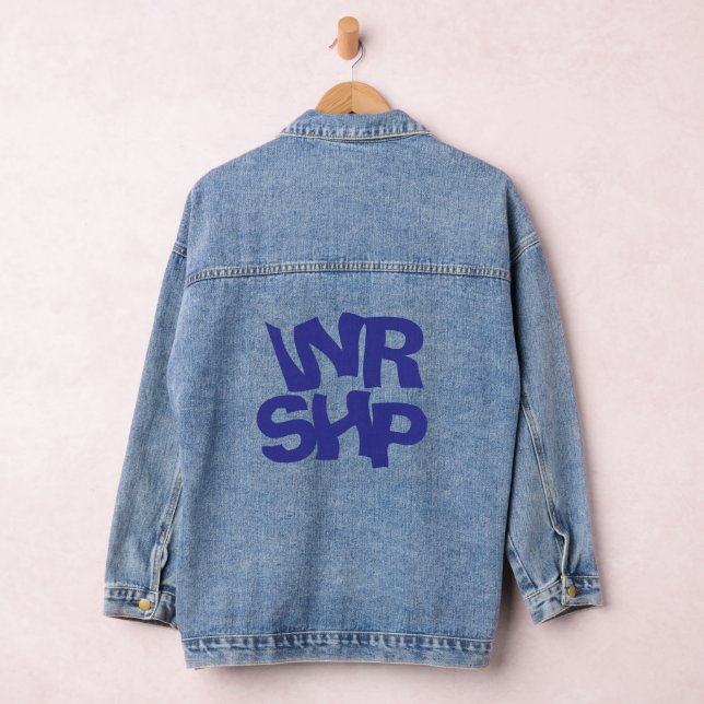 WORSHIP Print Blue Denim Jacket (Hangar)