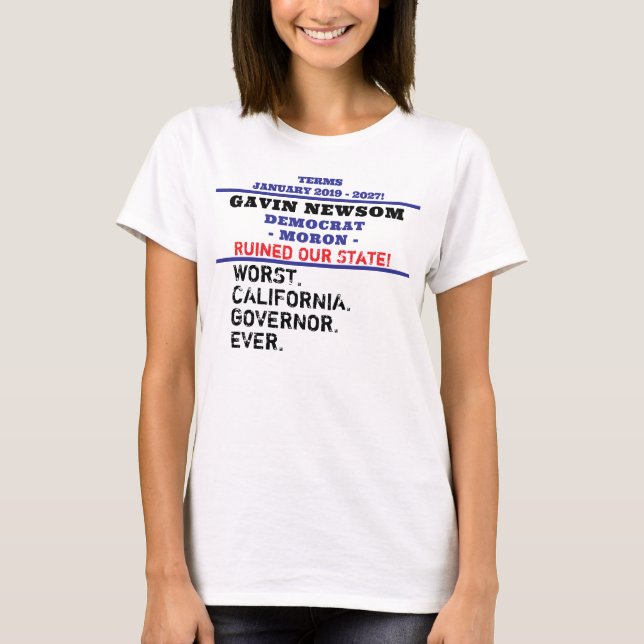 Worst CA Governor Gavin Newsom T-Shirt (Front)