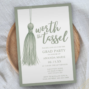 Worth the Tassle Sage Green Graduation Party Invitation