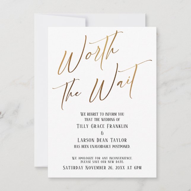 Worth the Wait Postponed Wedding Announcement (Front)
