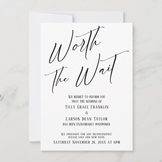 Worth the Wait Postponed Wedding Announcement (Front)