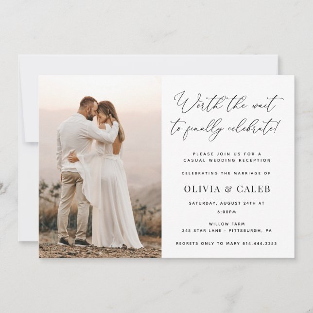 Worth the Wait to Celebrate Wedding Reception Invitation (Front)