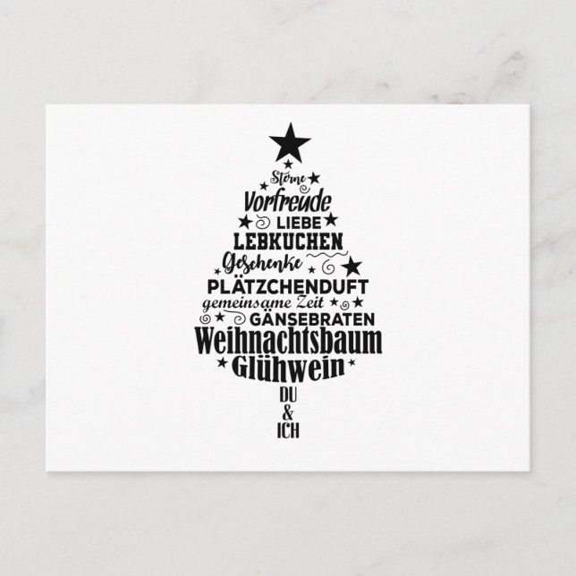 Wortwolke Weihnachtsbegriffe Tannenbaum Form Postcard (Front)