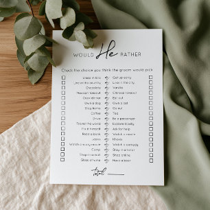 Would He Rather editable Wedding game Card
