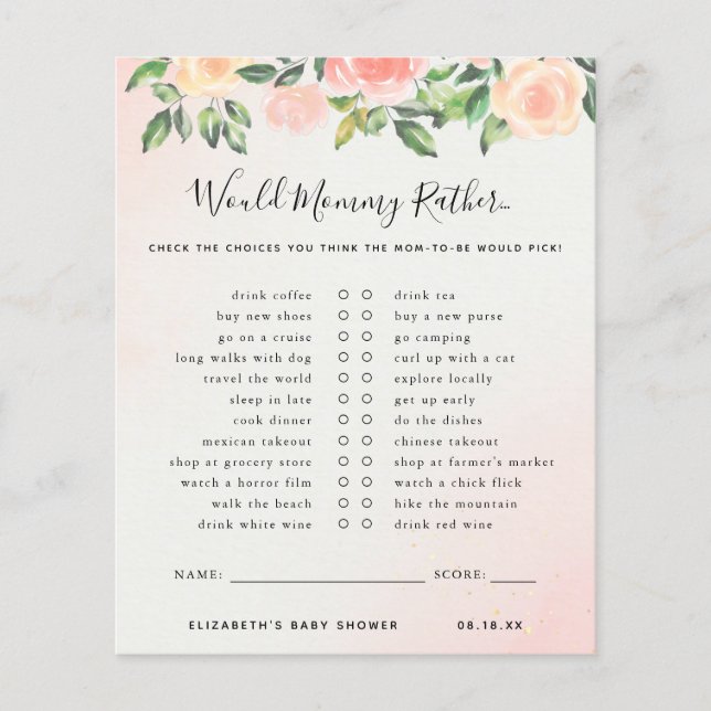 Would Mummy Rather | Baby Shower Game (Front)