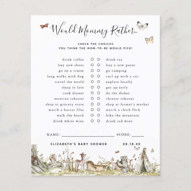 Would Mummy Rather | Baby Shower Game (Front)