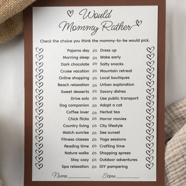 Would Mummy Rather Baby Shower Game Card (Creator Uploaded)