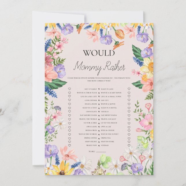 Would Mummy Rather Game Baby Shower Party Card (Front)