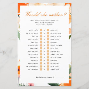 Would She Rather Aperol Spritz Bridal Shower Game