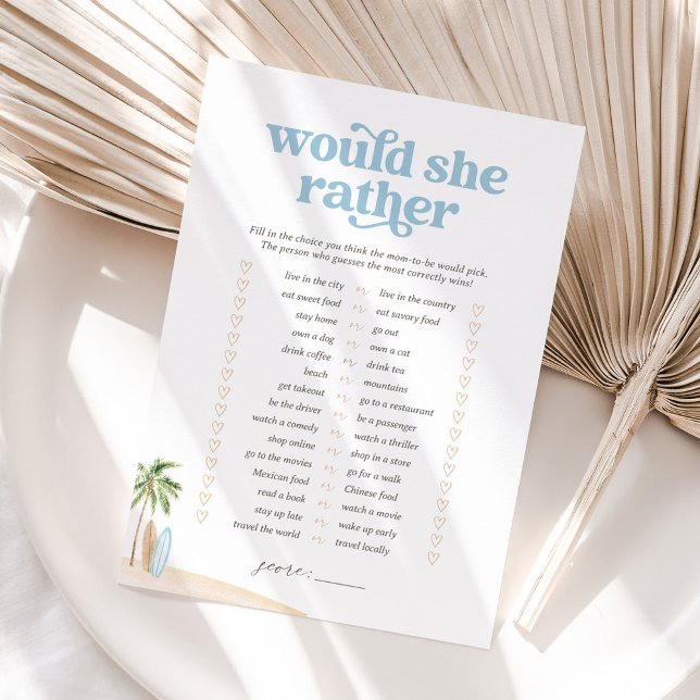 Would She Rather Baby Beach Shower Game Invitation (Creator Uploaded)