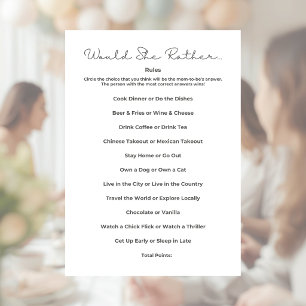 Would She Rather Baby Shower Game Custom Letterhead