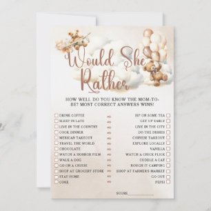 WOULD SHE RATHER Baby Shower Game Cute Bear In Invitation