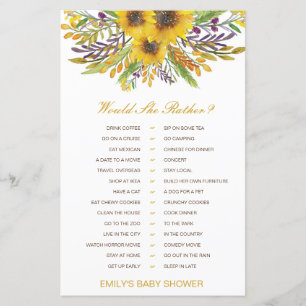 Would She Rather Baby Shower Game PRINTED