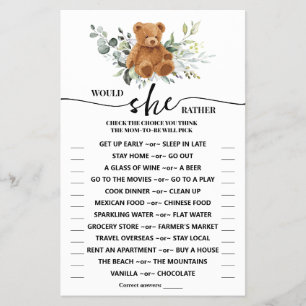 Would She Rather Bear Greenery Shower Game Card