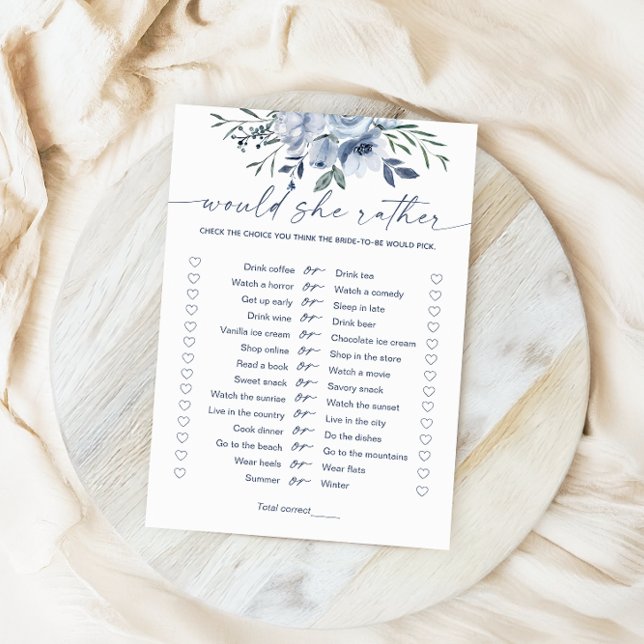 Would She Rather Blue Bridal Shower Game Card (Creator Uploaded)