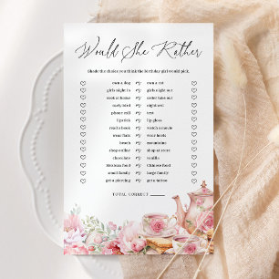 Would She Rather Blush Pink Floral Tea Party Game