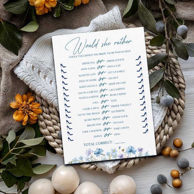 Would She Rather Bridal Shower Floral Game Card (Creator Uploaded)