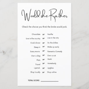 Would she Rather Bridal Shower Game