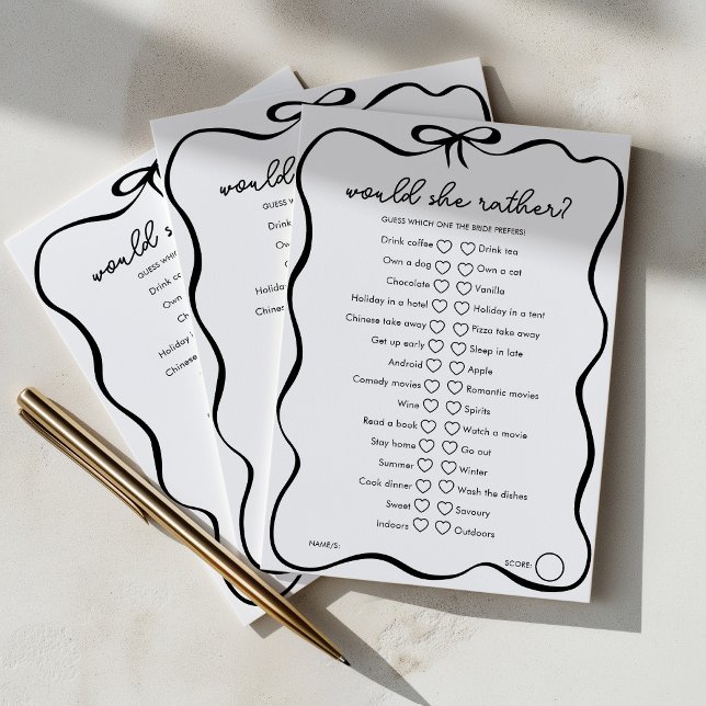Would She Rather Bridal Shower Game Black Bow Advice Card (Would she rather? Black bow bridal shower games)