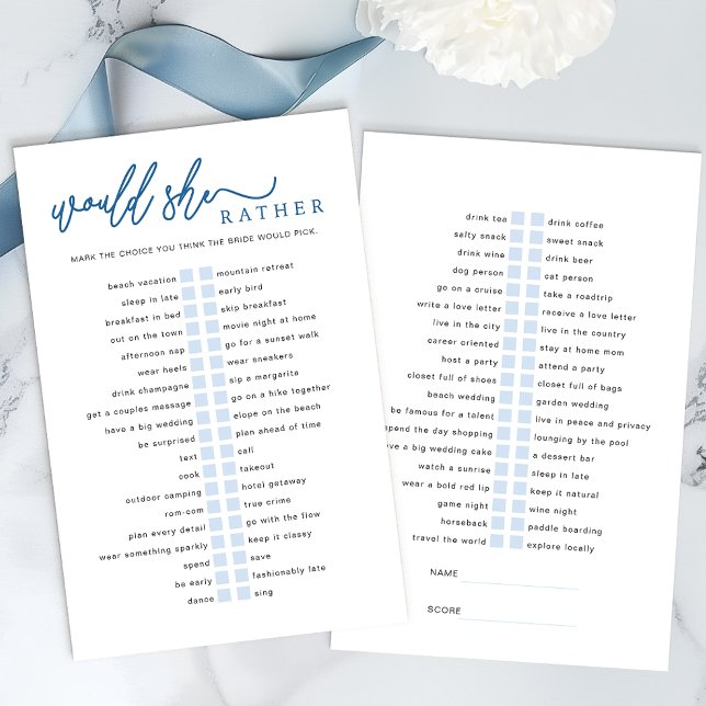 Would She Rather Bridal Shower Game – Blue  (Fun Bridal Shower Game)
