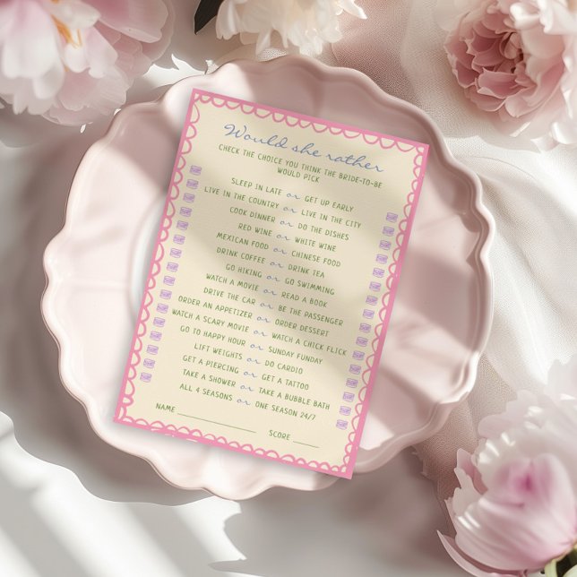 Would She Rather Bridal Shower Game Card (Creator Uploaded)