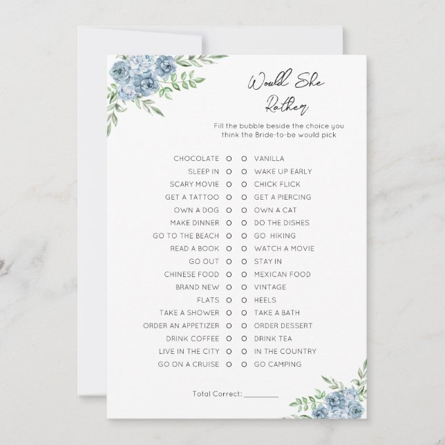 Would She Rather- Bridal Shower Game Holiday Card (Front)