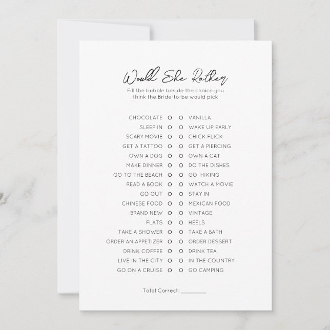 Would She Rather- Bridal Shower Game Holiday Card (Front)