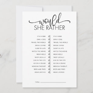 Would She Rather Bridal Shower Game Invitation