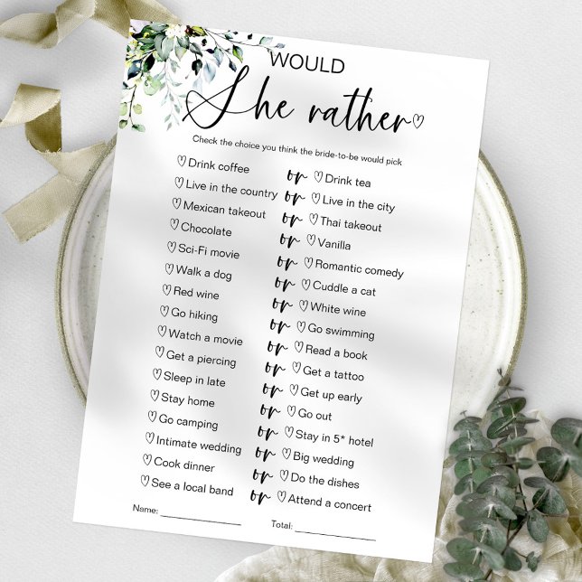 Would She Rather Bridal Shower Game  Invitation (Creator Uploaded)