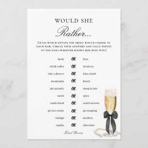 Would She Rather Bridal Shower Game Invitation