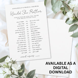 Would She Rather Bride Bridal Shower Game Invitation