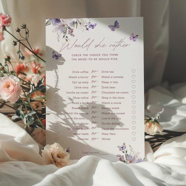 Would She Rather Butterfly Bridal Shower Game Card (Creator Uploaded)