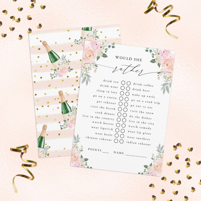 Would She Rather Champagne Floral Party Game Enclosure Card (Creator Uploaded)