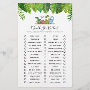 Would She Rather Dinosaur Baby Shower Game