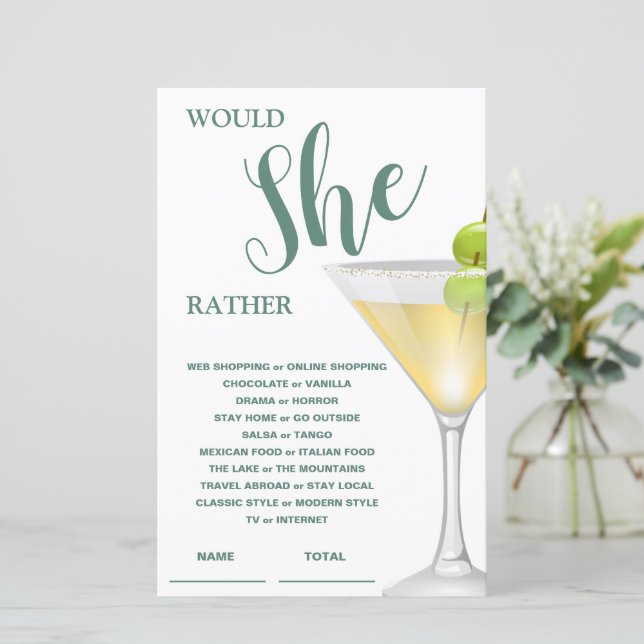 Would She Rather Elegant Bridal Game Invitation (Standing Front)