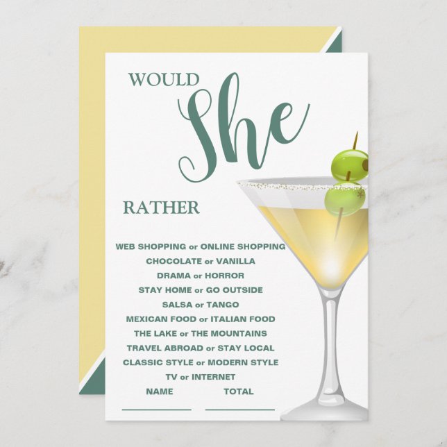 Would She Rather Elegant Bridal Shower Game Invitation (Front/Back)