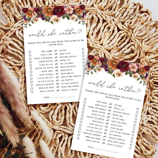 Would She Rather Fall Floral Bridal Shower Game (Creator Uploaded)