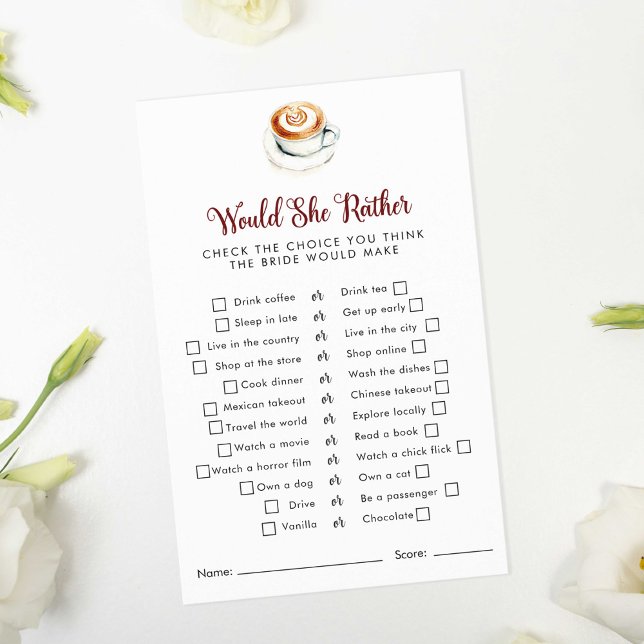 Would She Rather Game Bridal Shower Latte Love Fly Flyer (Creator Uploaded)