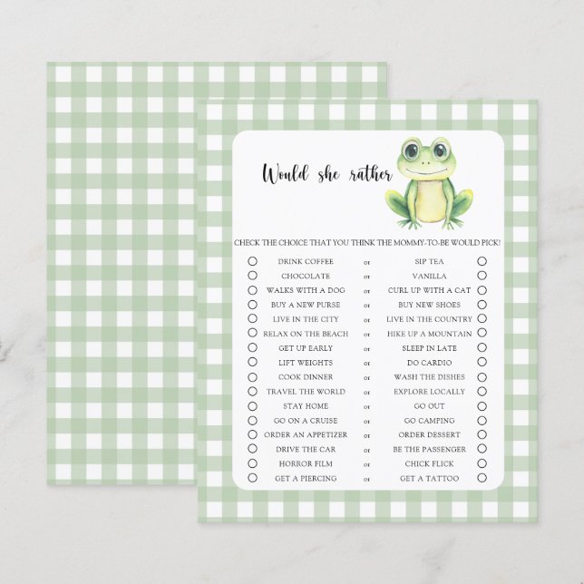 Would She Rather Game Frog Baby Shower (Front/Back)
