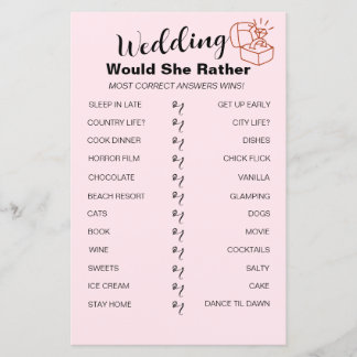 Would She Rather? Game Fun Bridal Shower Game 