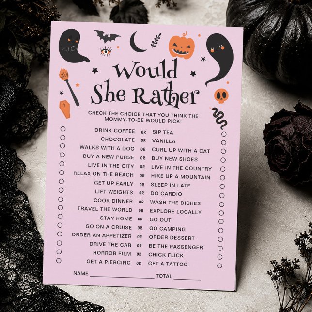 Would She Rather Halloween Baby Shower Game Card (Creator Uploaded)