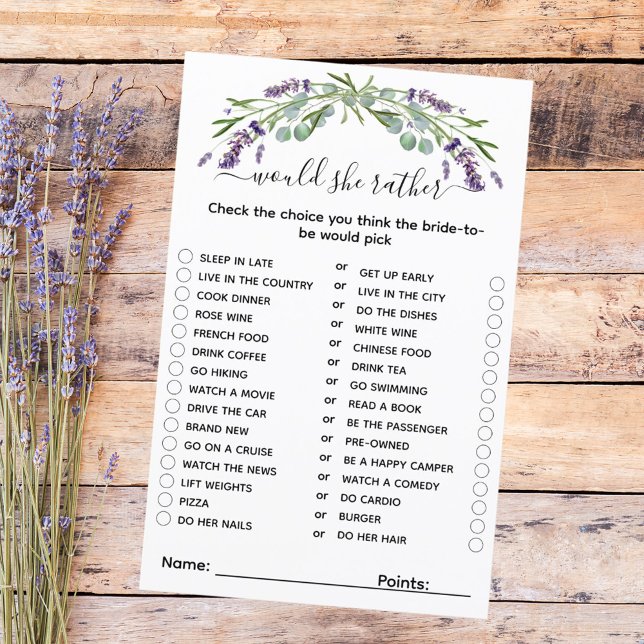 Would she rather lavender bridal shower game (Creator Uploaded)