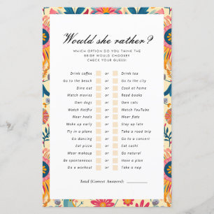 Would She Rather Mexican Floral Bridal Shower Game