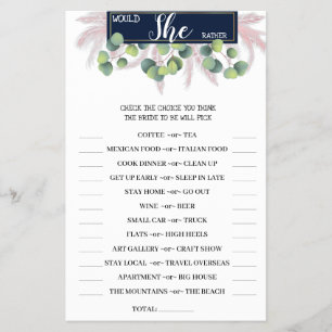 Would She Rather Pampas Grass BridalShower Game Flyer
