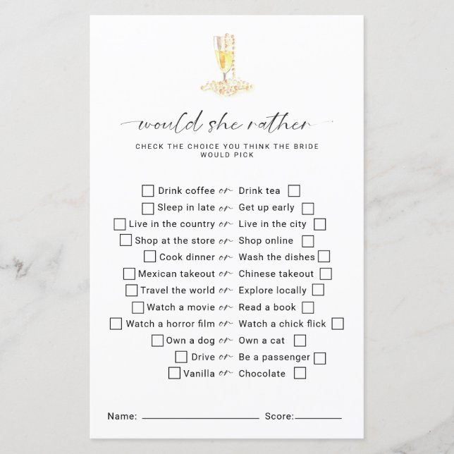 Would She Rather Pearls Prosecco Bridal Shower (Front)