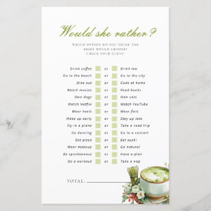 Would She Rather Perfect Matcha Bridal Shower Game