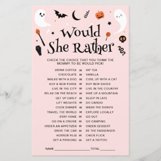 Would She Rather Pink Halloween Baby Shower Game