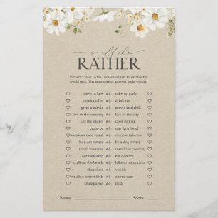 Would She Rather Rustic Daisy Bridal Shower Game