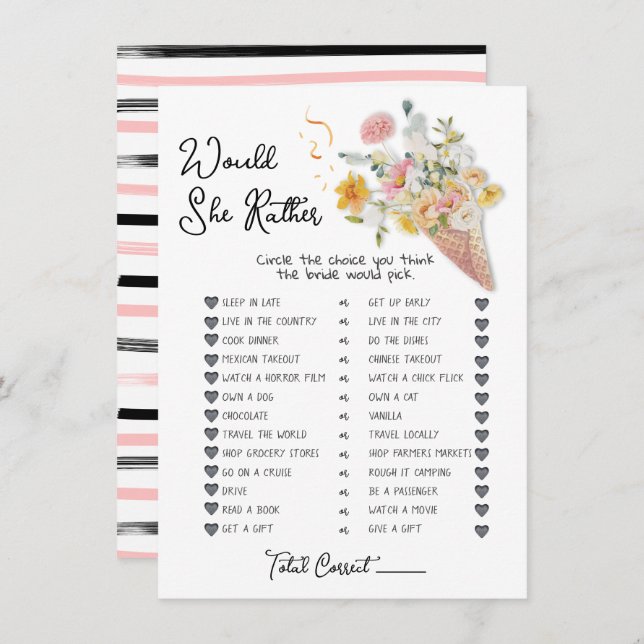 Would She Rather Scooped Up Bridal Shower game Invitation (Front/Back)
