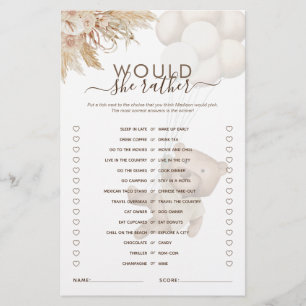 Would She Rather Teddy Bear Baby Shower Game